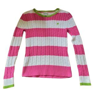 Lilly Pulitzer pink & white striped cable knit 100% cotton sweater